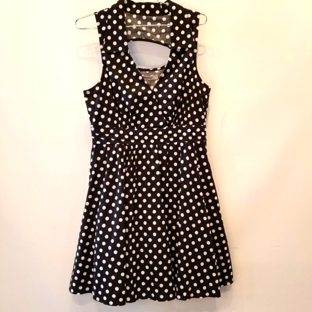 Bailey Blue NEW Polka Dot Black White Tuille Dress‎ Sleeveless Collar Juniors XL
